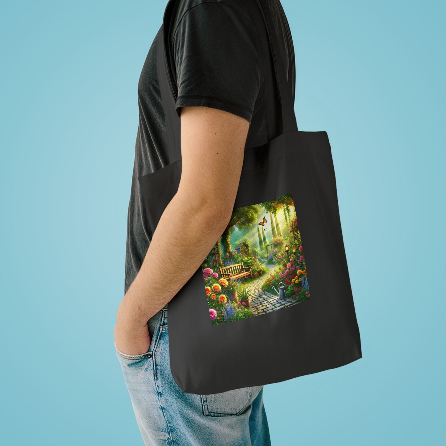 Sunlit Spring Flower Garden Bench Tote Bag