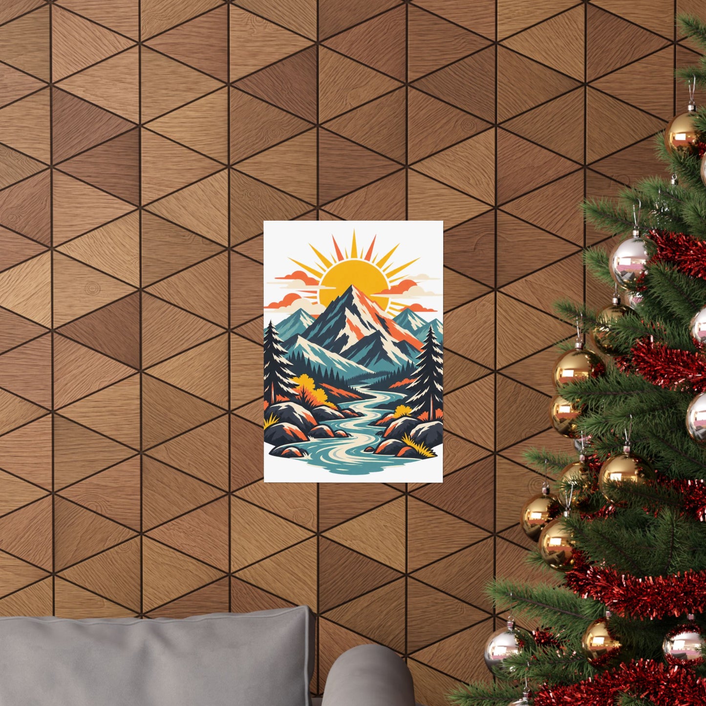 Alpine Sunrise River Mountain Adventure Art Poster