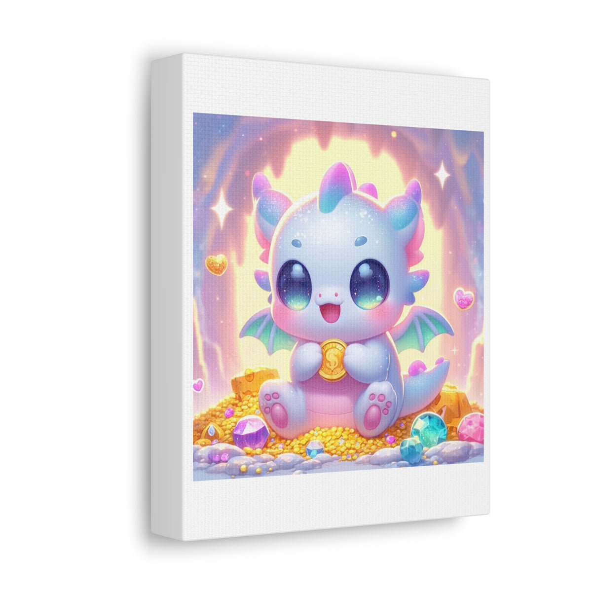 Pastel Treasure Dragon Kawaii Fantasy Canvas Wall Art