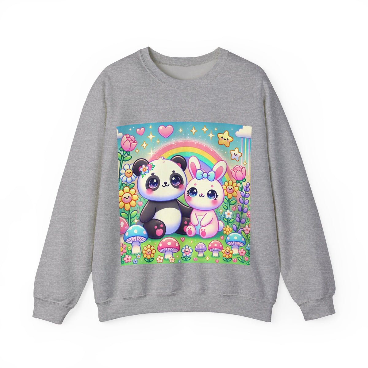 Pastel Panda and Bunny Rainbow Garden Sweatshirt