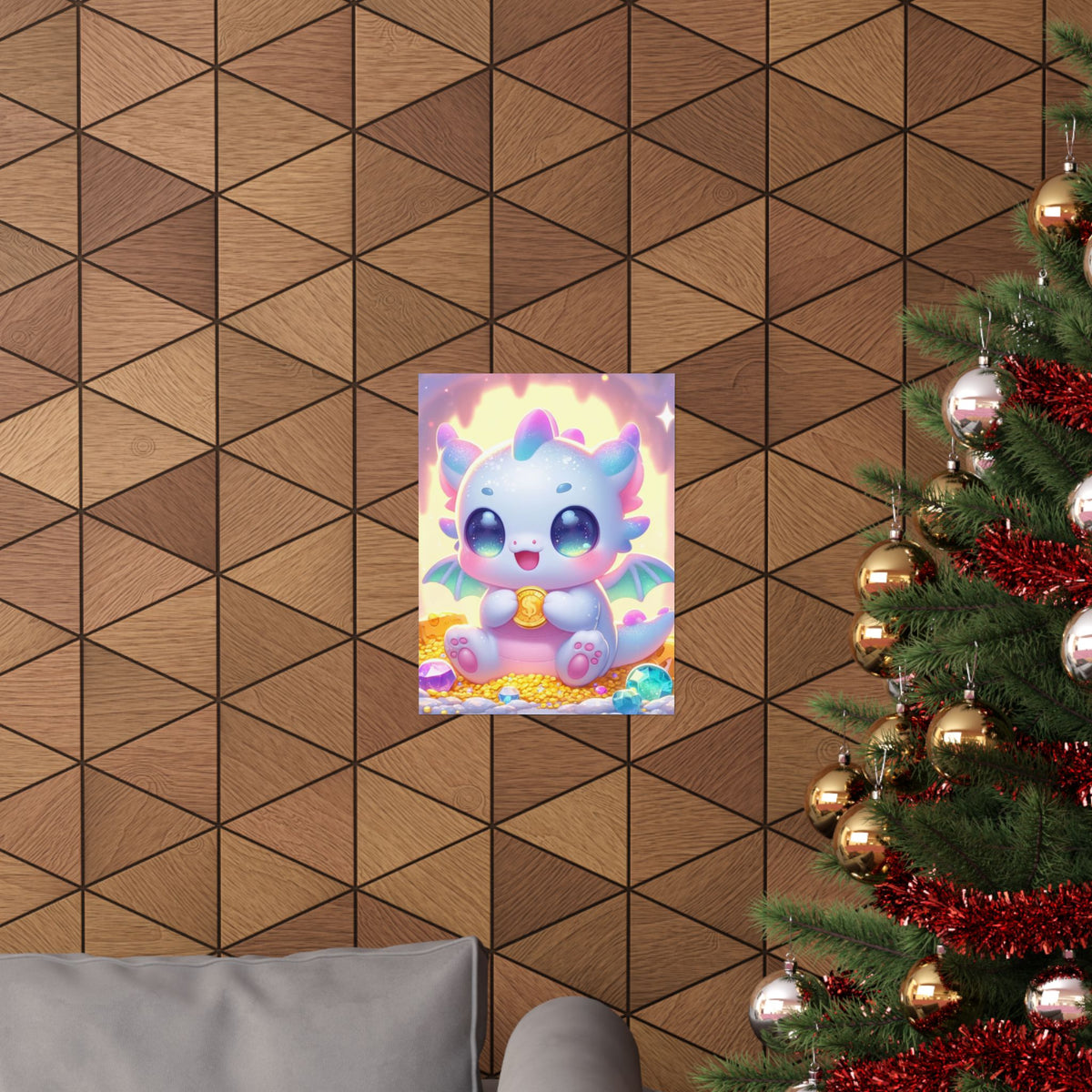 Pastel Treasure Dragon Kawaii Fantasy Wall Art Poster