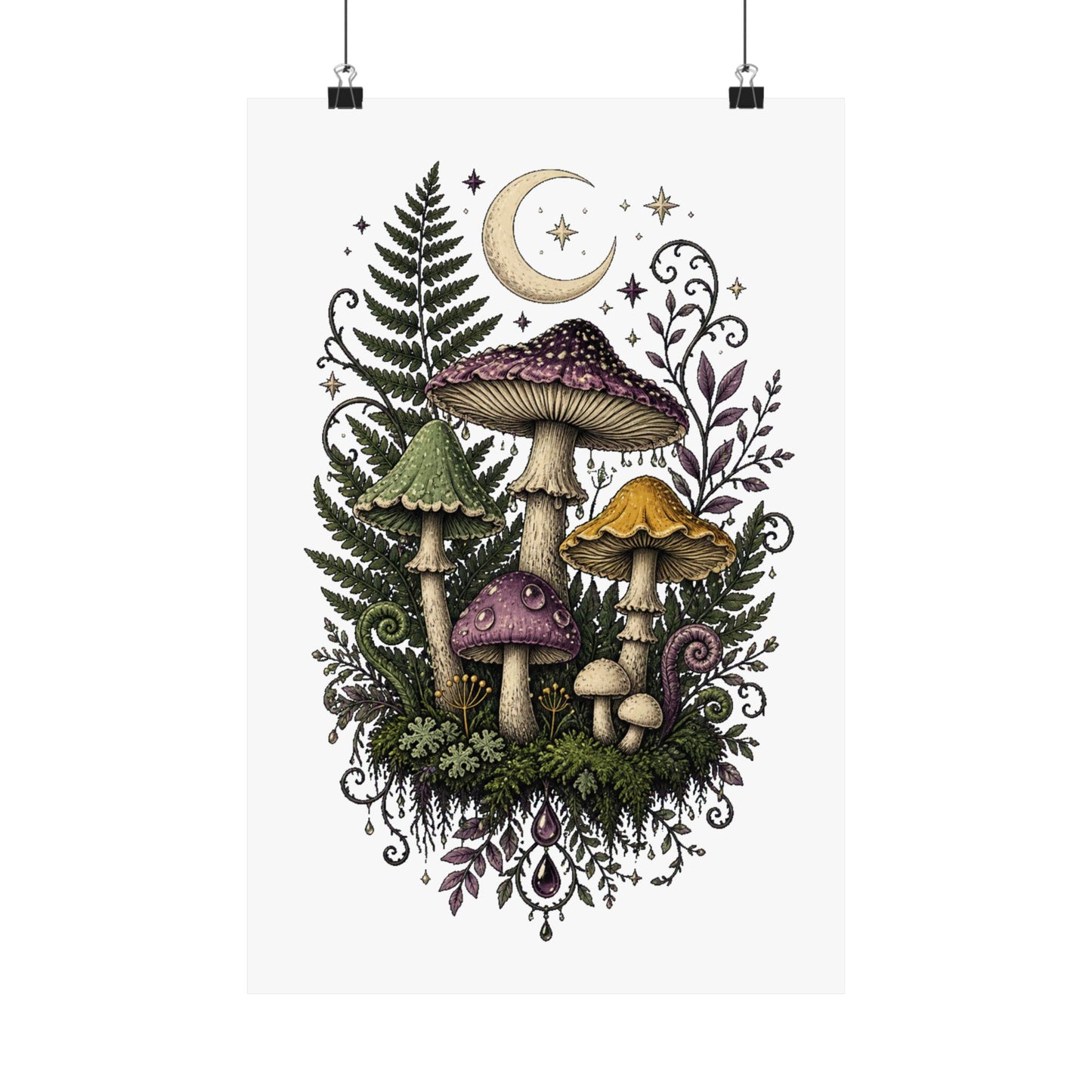 Midnight Mushroom Field Notes Botanical Mushroom Poster