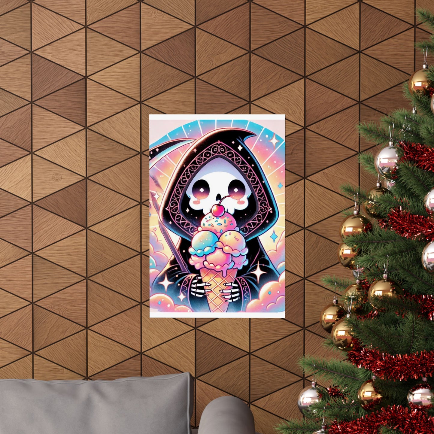 Cute Grim Reaper Ice Cream Pastel Novelty Poster