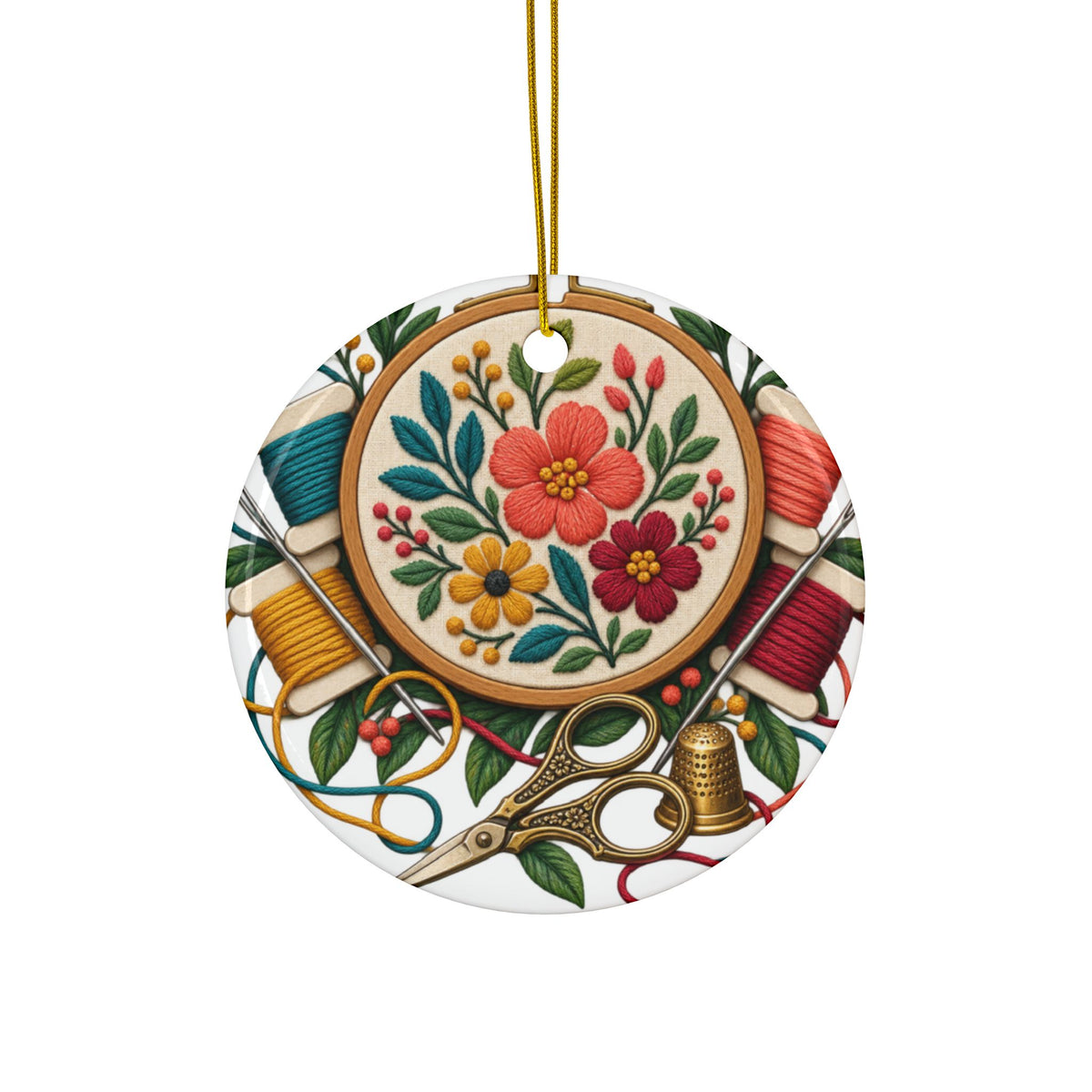 Botanical Embroidery Workshop Round Ornament