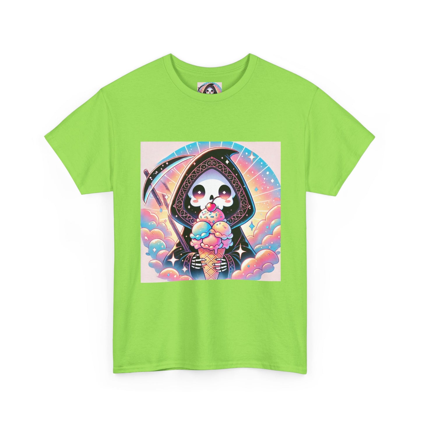 Grim Reaper with Ice Cream Kawaii Anime Unisex Heavy Cotton Tee - Fun & Stylish Graphic T-Shirt - Great Gift for Anime Fans!