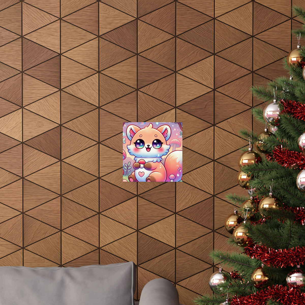 Pastel Woodland Fox Mushroom Kawaii Wall Art Poster
