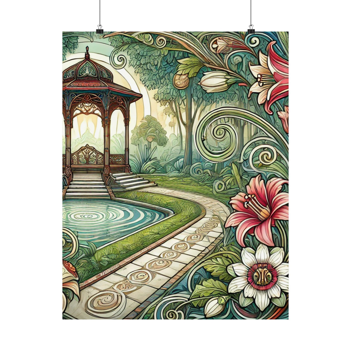 Botanical Gazebo Garden Art Nouveau Wall Art Poster