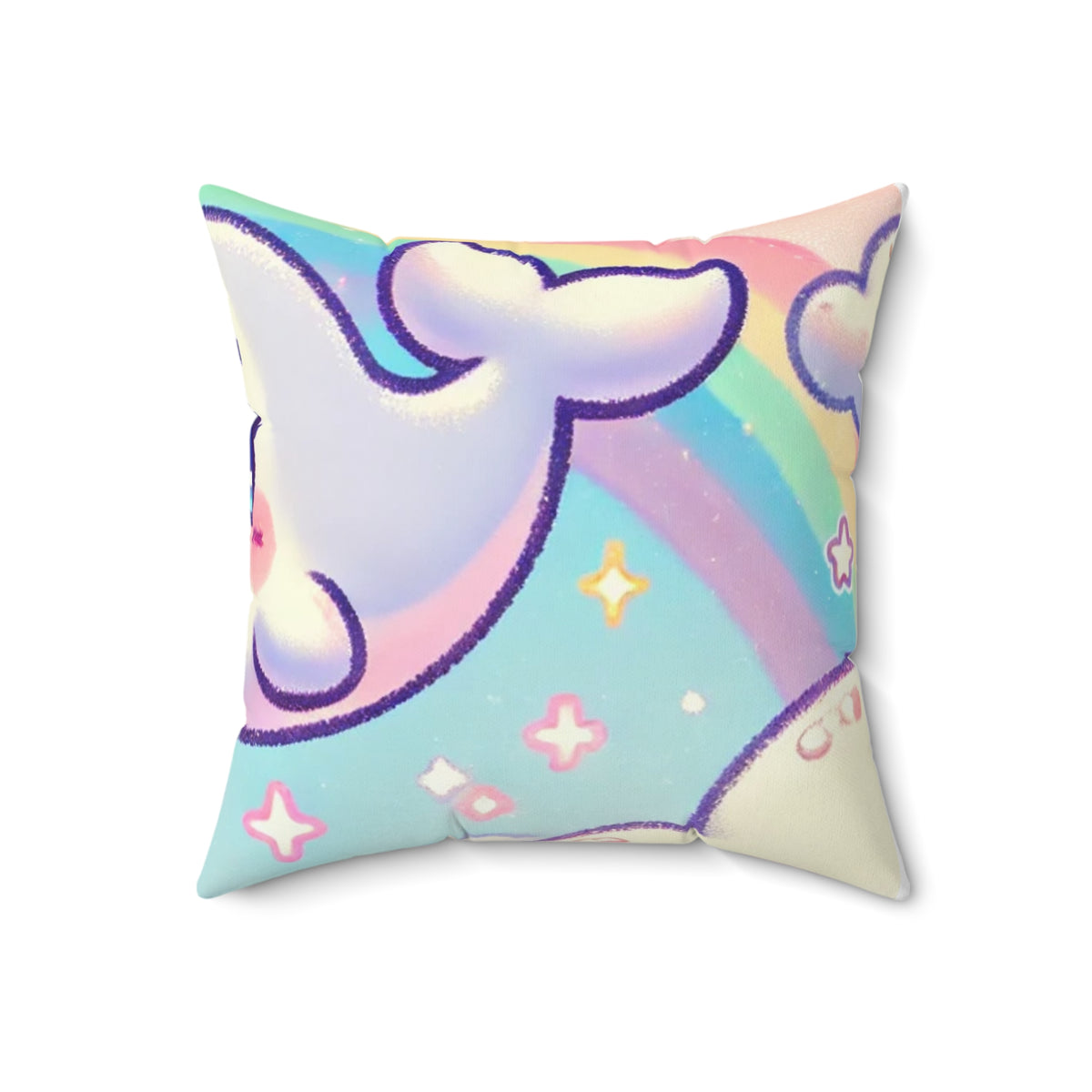 Kawaii Rainbow Whale Pastel Cloud Decorative Pillow