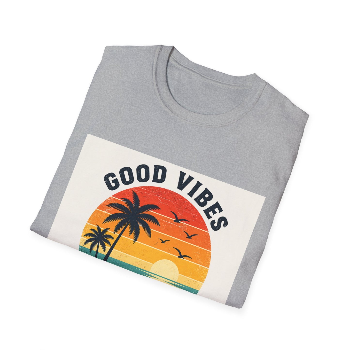 Good Vibes High Tides T-Shirt | Retro Sunset Palm Beach Design