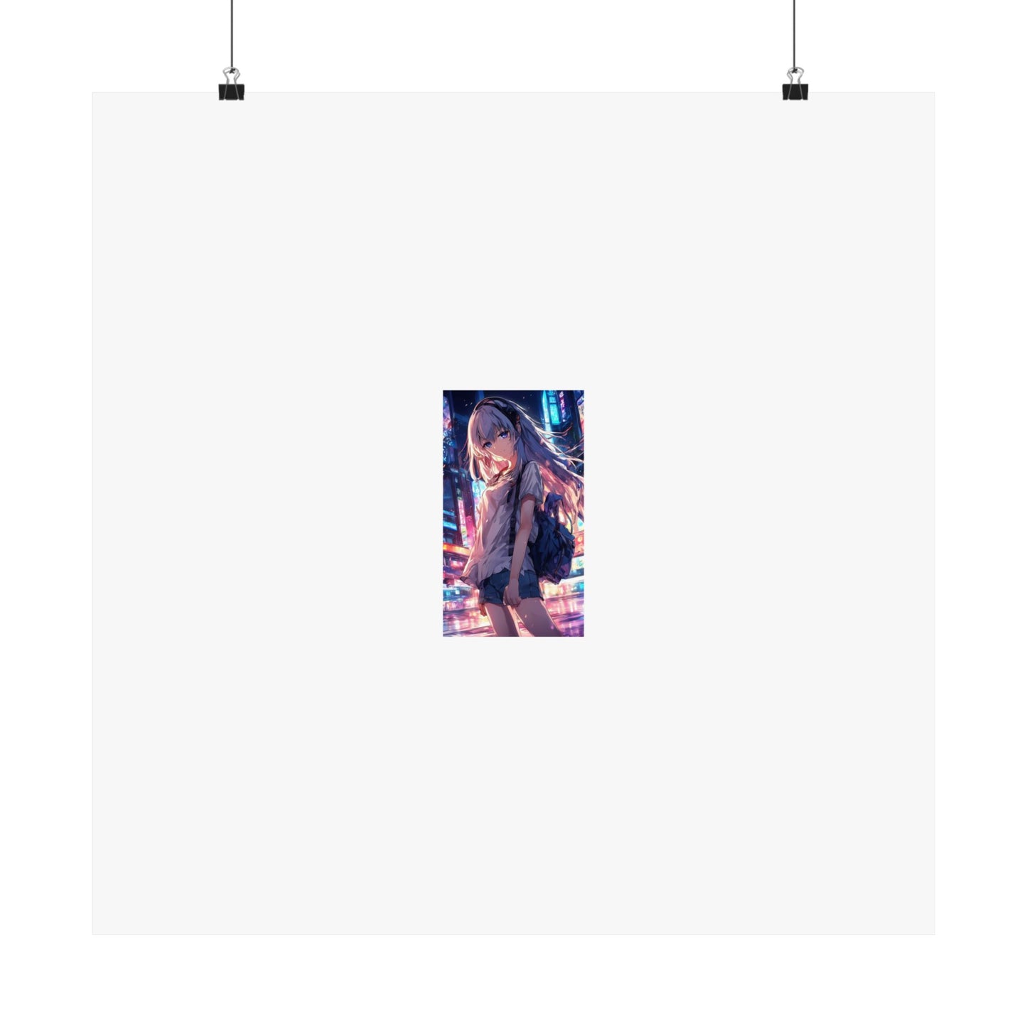 Anime City Night Heroine Portrait Neon Poster Art