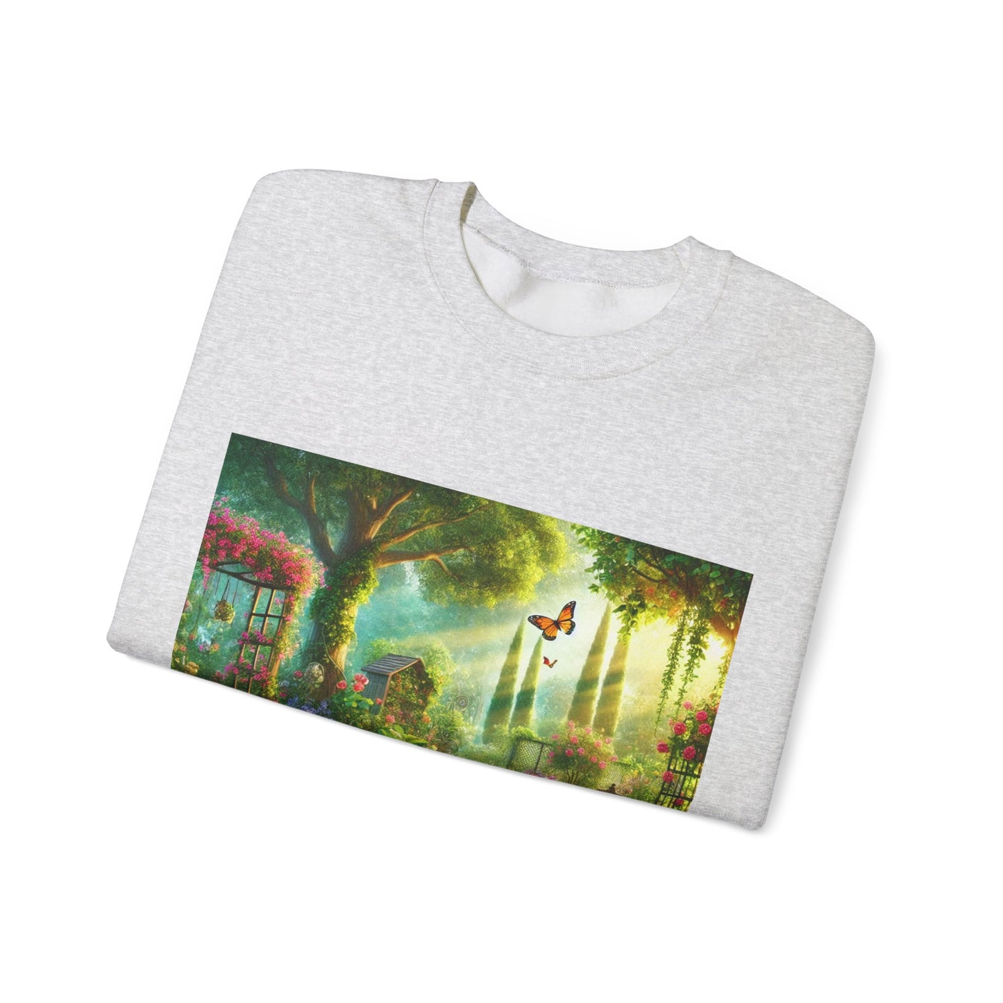 Sunlit Spring Flower Garden Bench Sweatshirt