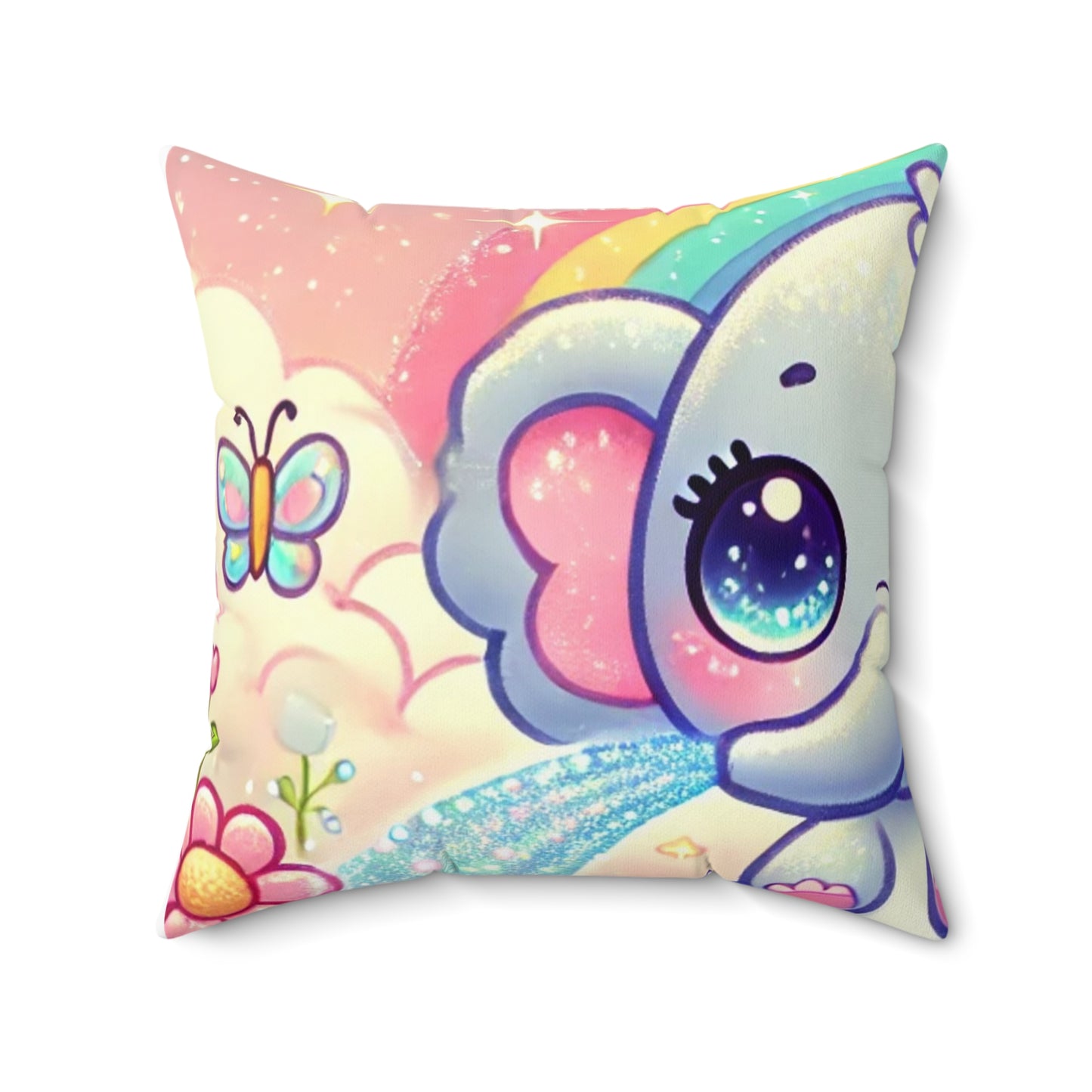 Pastel Rainbow Baby Elephant Floral Decorative Pillow