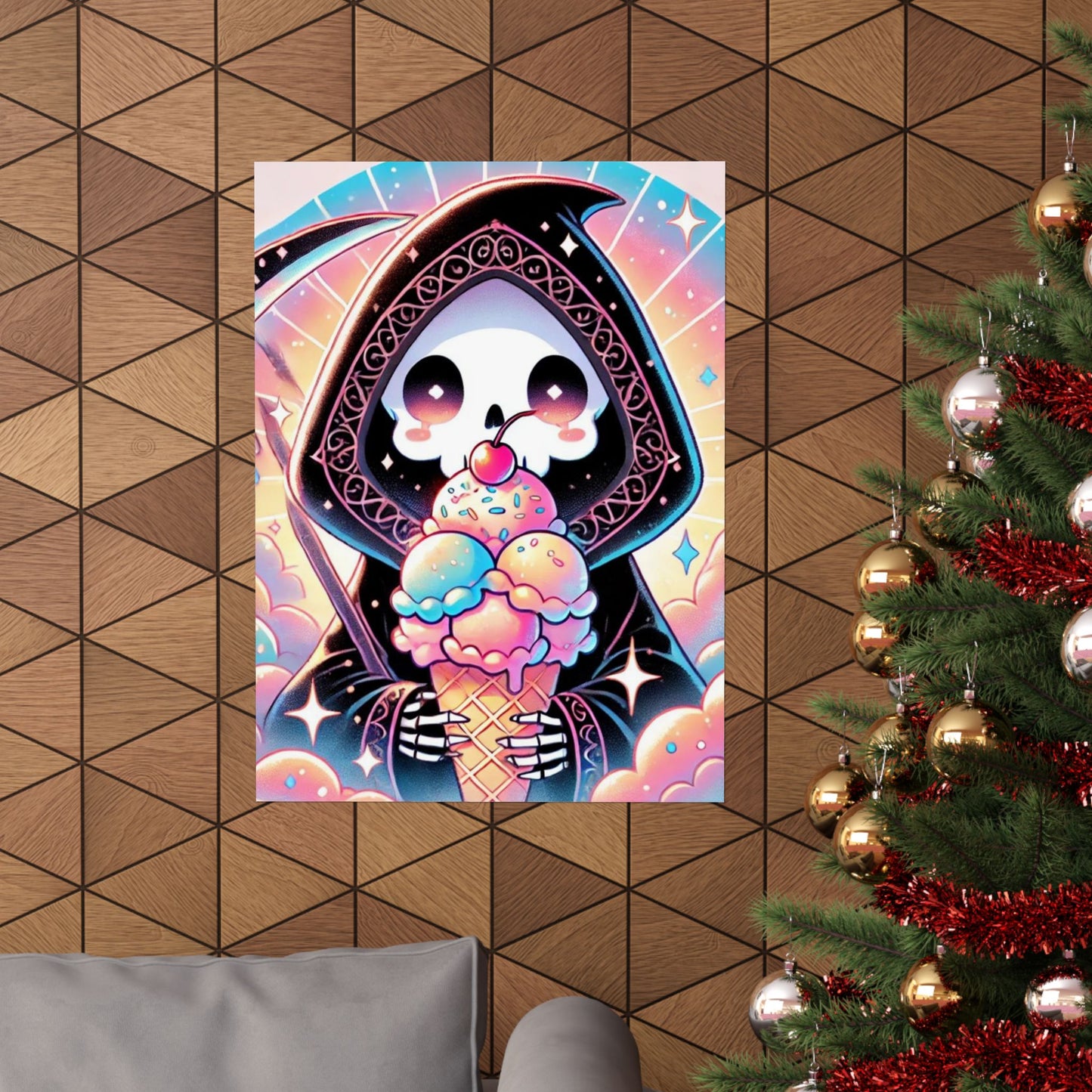 Cute Grim Reaper Ice Cream Pastel Novelty Poster