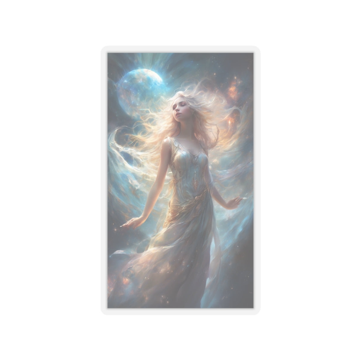 Moonlit Celestial Maiden Fantasy Portrait Sticker