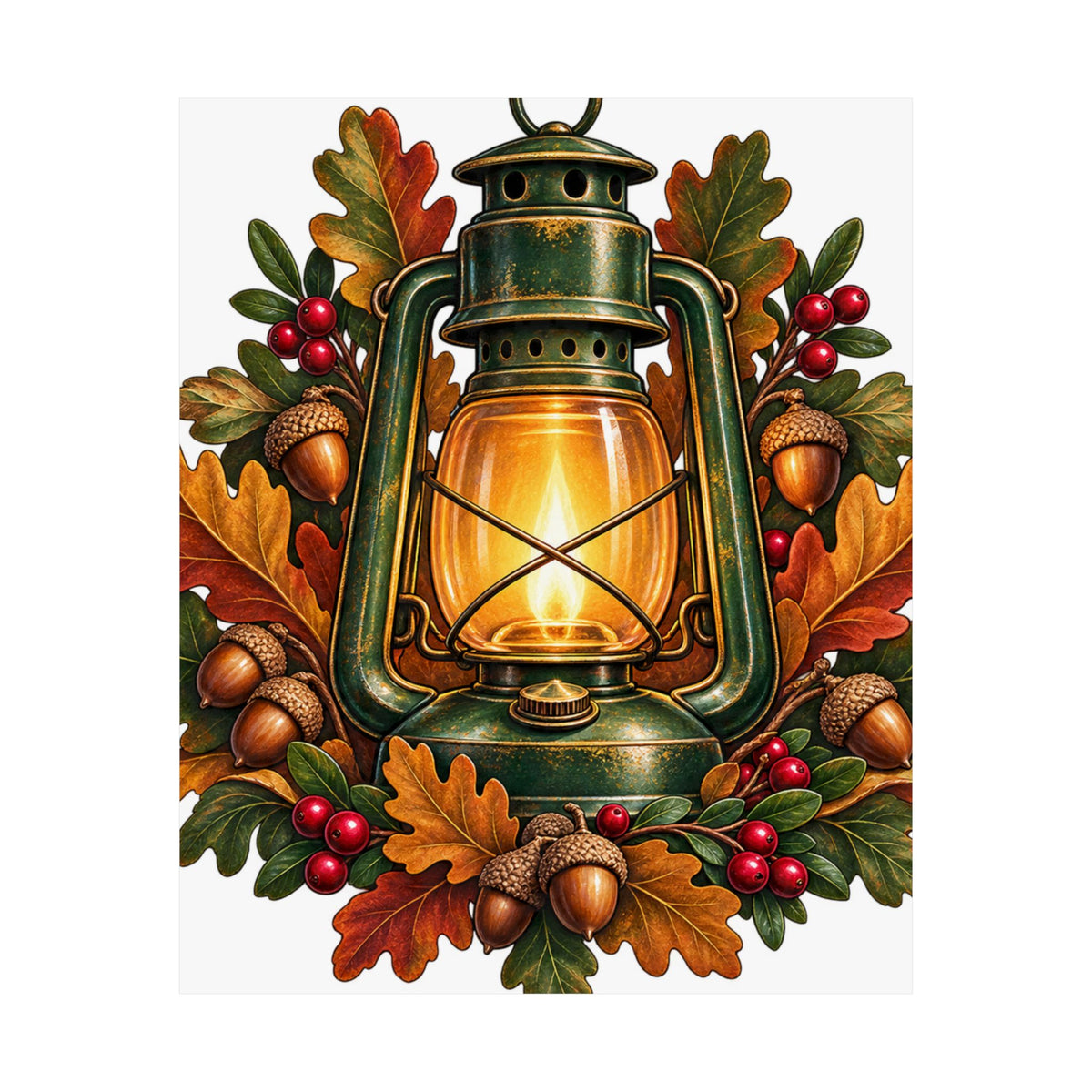 Autumn Oak Lantern and Acorns Poster