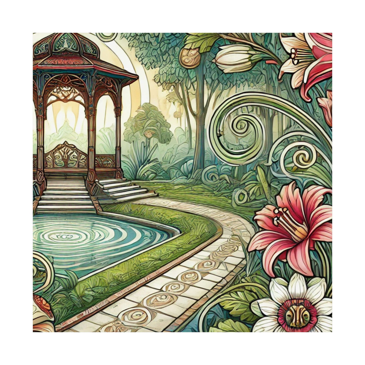 Botanical Gazebo Garden Art Nouveau Wall Art Poster