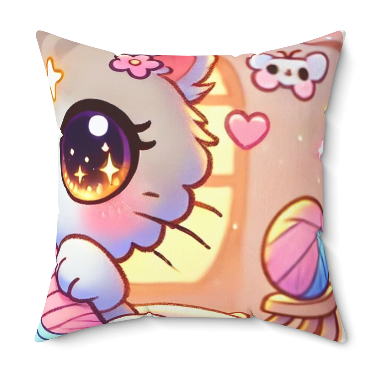Cozy Kawaii Knitting Cat Pastel Yarn Decorative Pillow