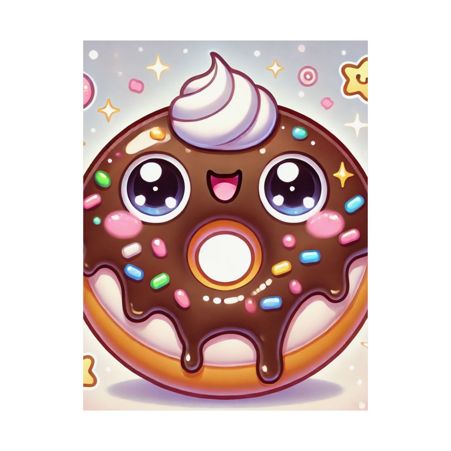 Kawaii Chocolate Donut Cute Dessert Art Poster
