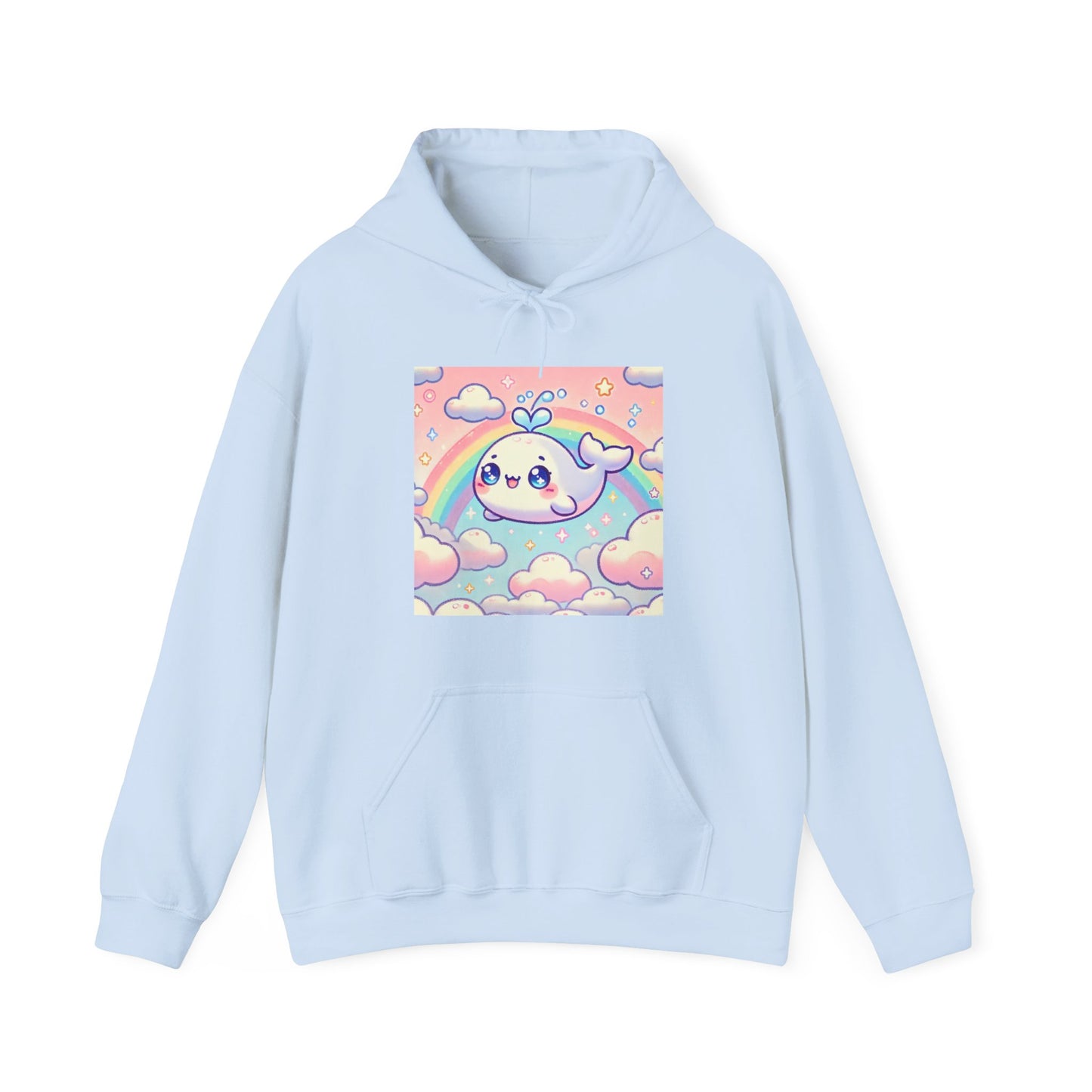 Kawaii Rainbow Whale Pastel Cloud Hoodie
