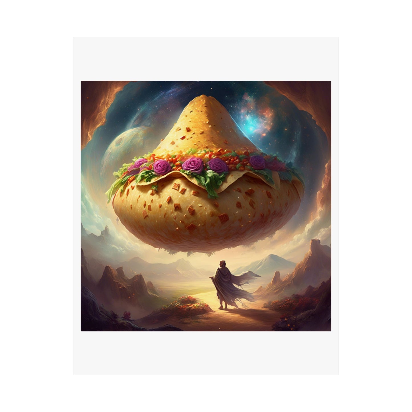 Cosmic Taco Planetoid Surreal Food Fantasy Art Poster