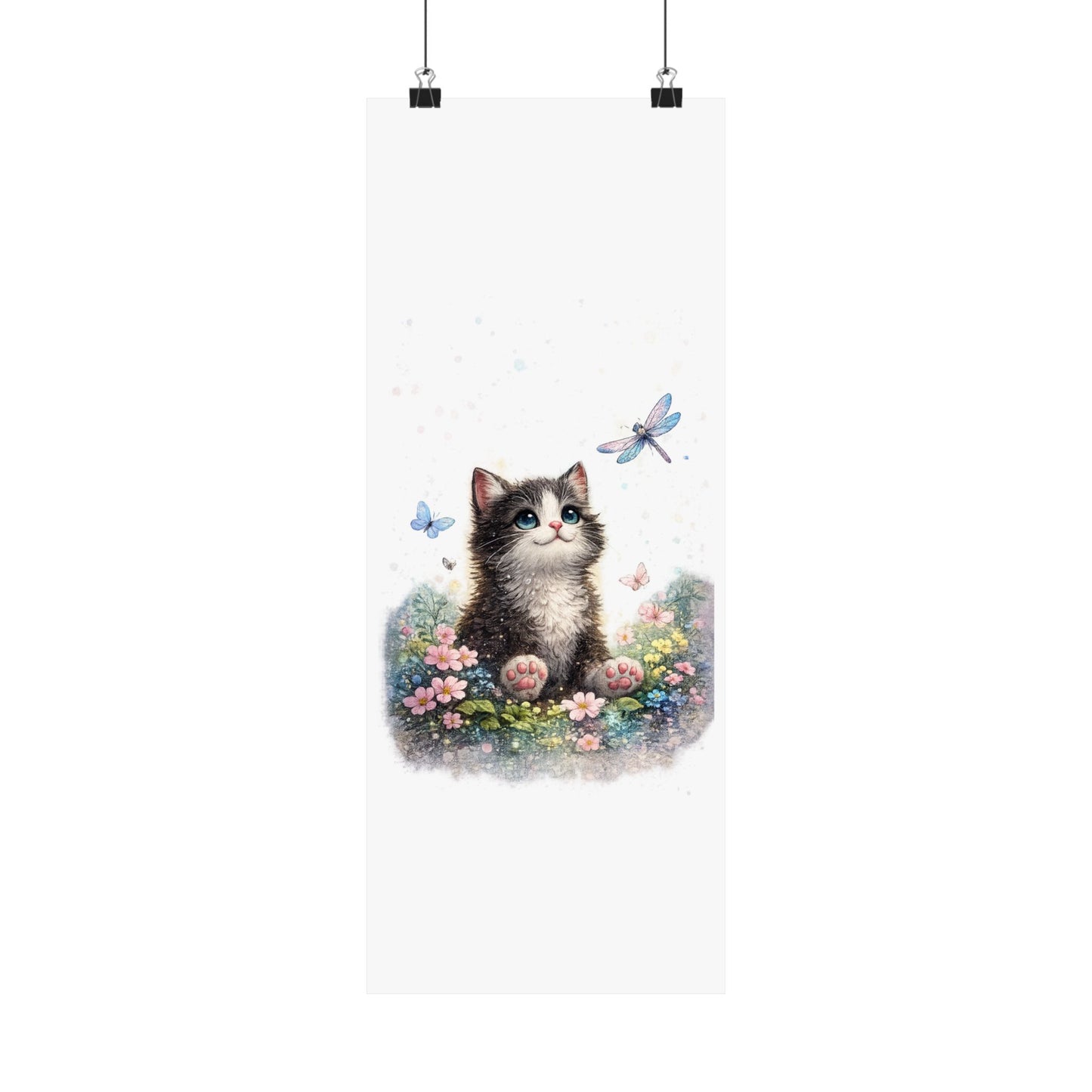 Whimsical Kitten Butterfly Garden Art Poster