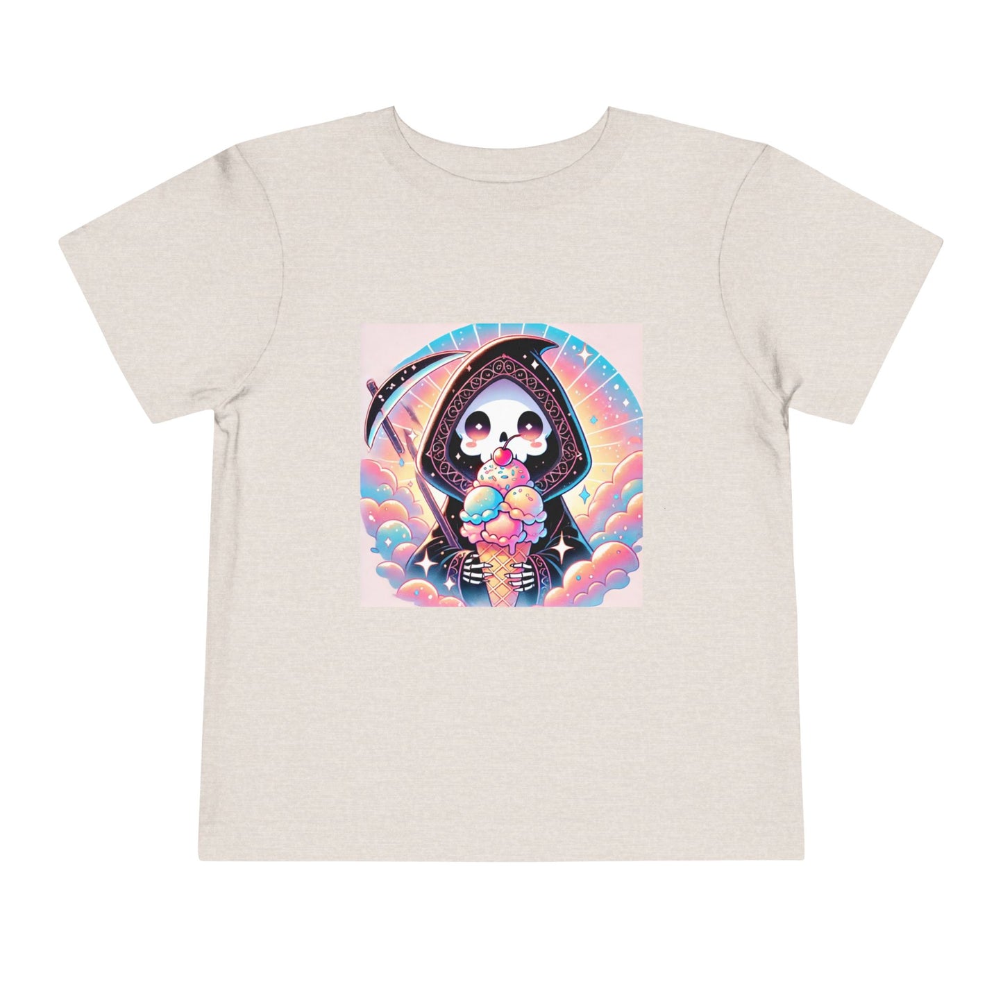 Grim Reaper with Ice Cream Kawaii Anime Toddler Tee - Adorable Short Sleeve Shirt for Kids - Fun & Stylish Gift Idea!