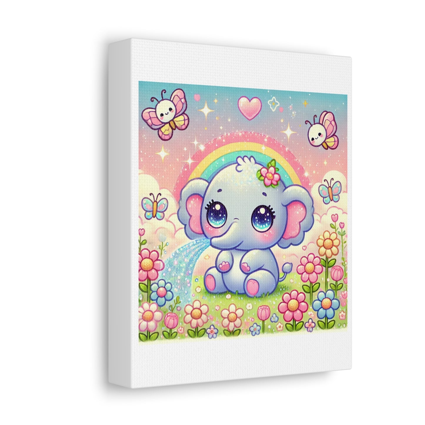 Pastel Rainbow Baby Elephant Floral Canvas Wall Art