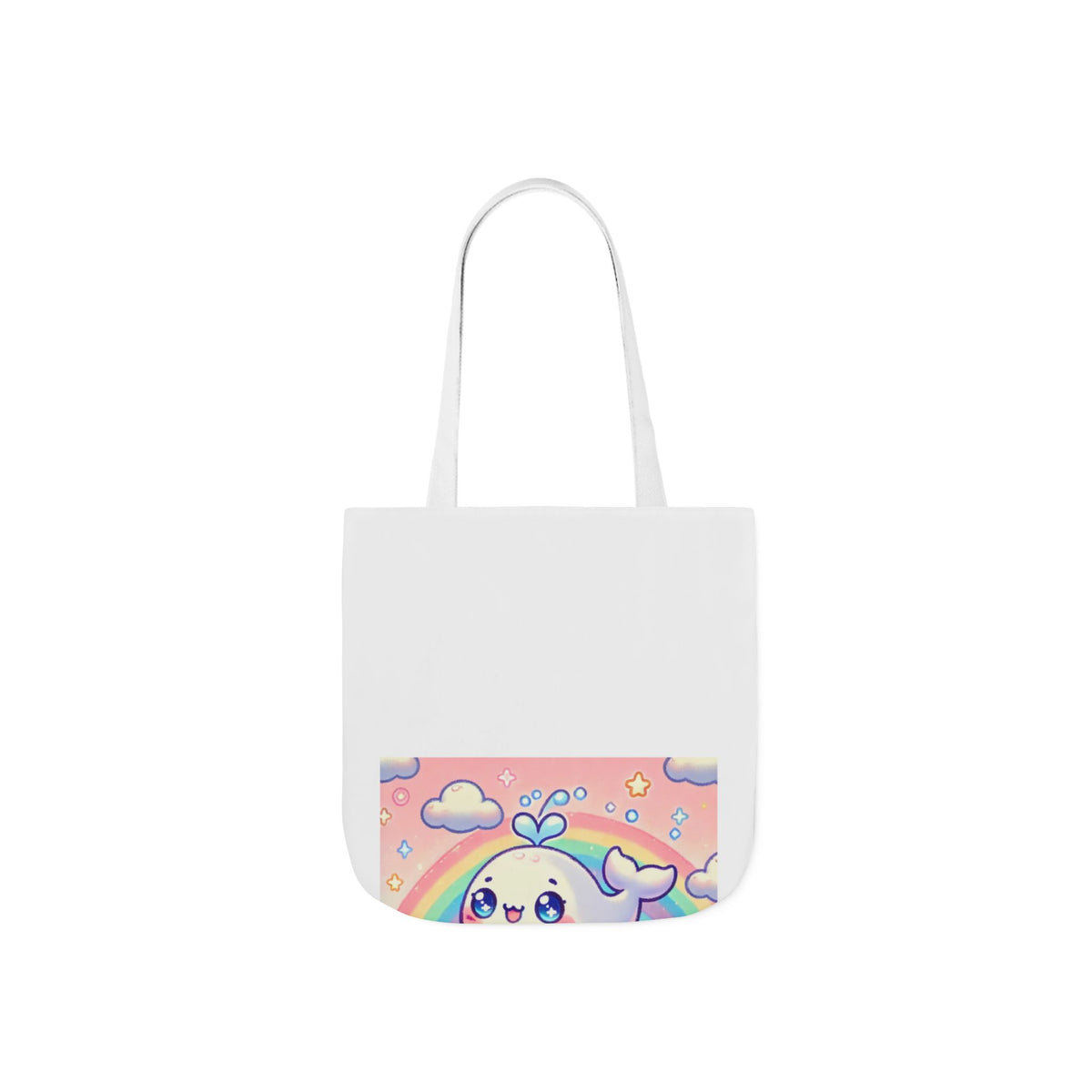 Kawaii Rainbow Whale Pastel Cloud Canvas Tote Bag
