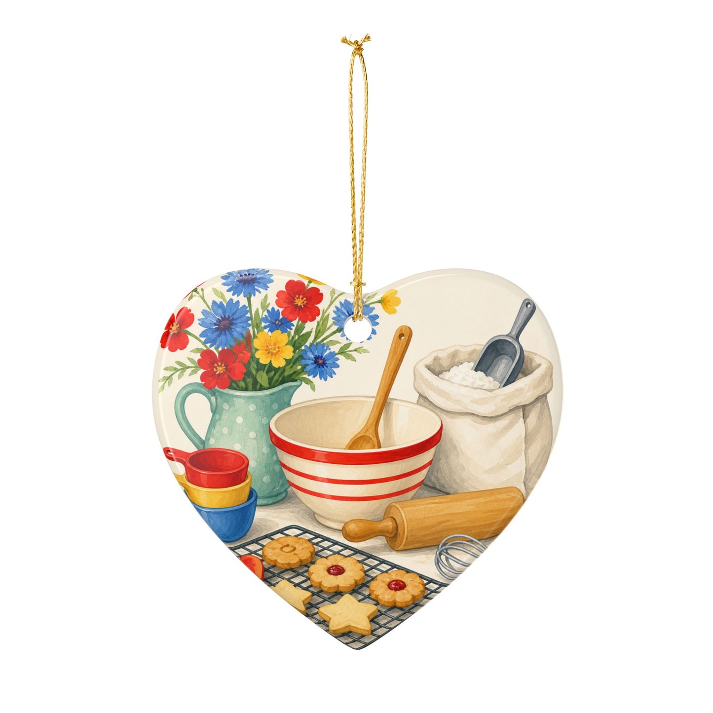 Cheerful Home Baking Hobby Art Ceramic Ornament, Holiday Keepsake and Gift