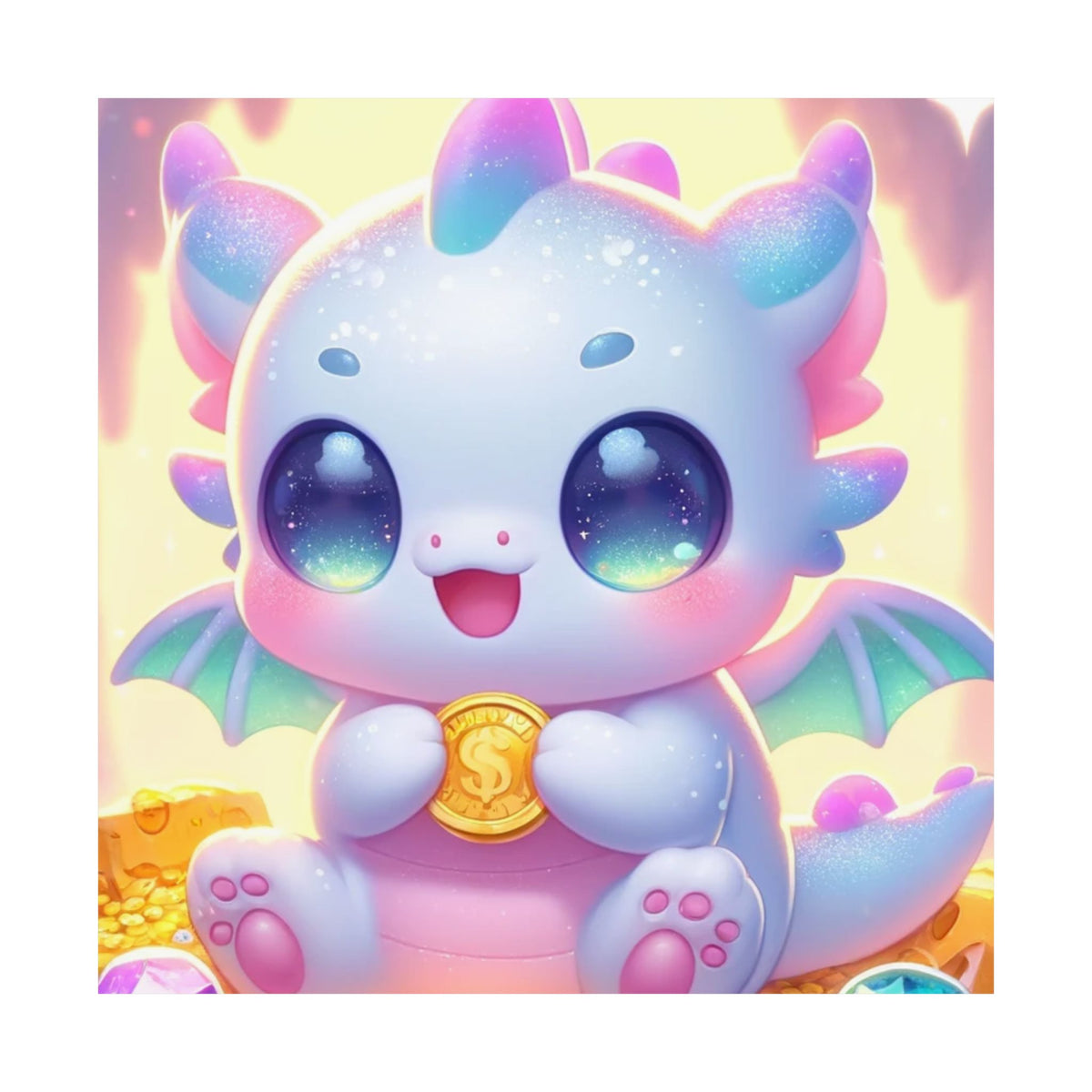 Pastel Treasure Dragon Kawaii Fantasy Wall Art Poster