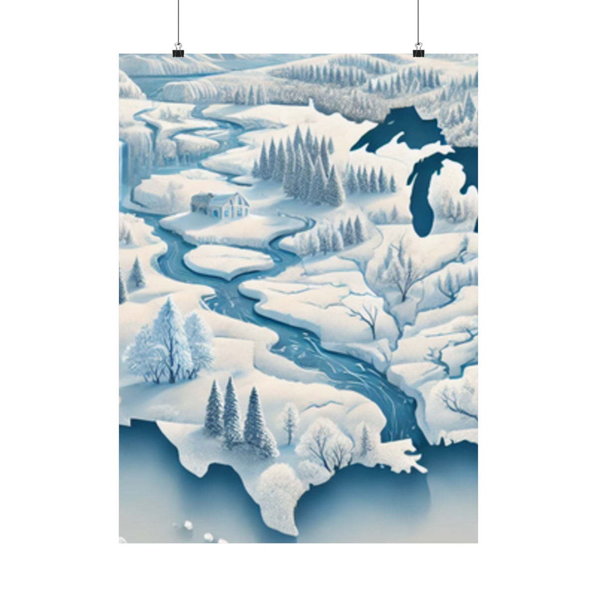 Winter USA Dreamscape Snowy Map Poster Wall Art Decor
