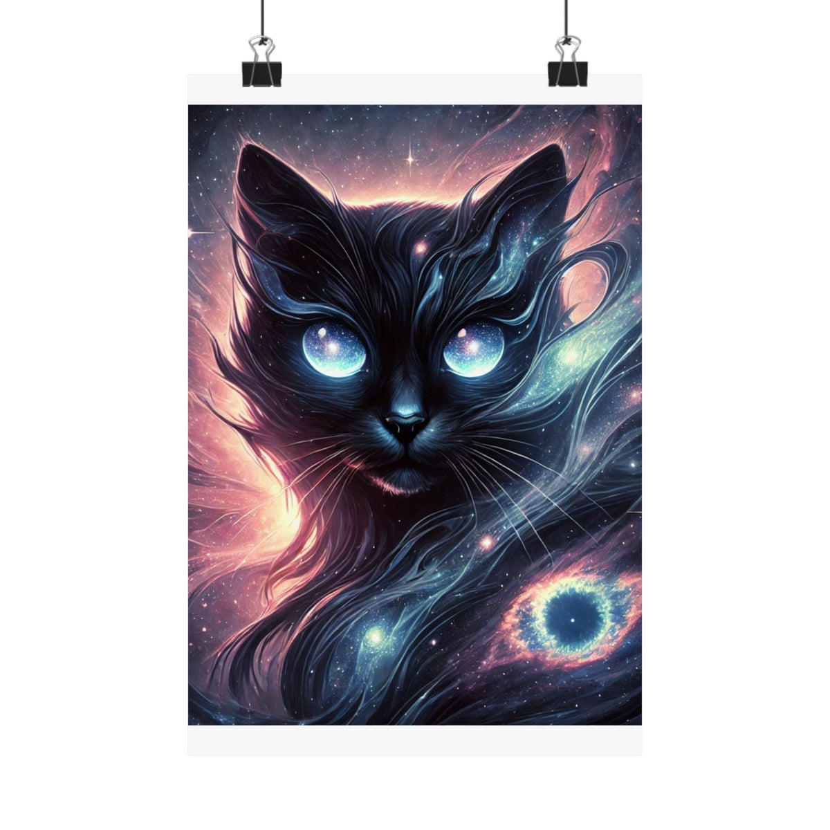 Cosmic Black Cat Galaxy Celestial Wall Art Poster