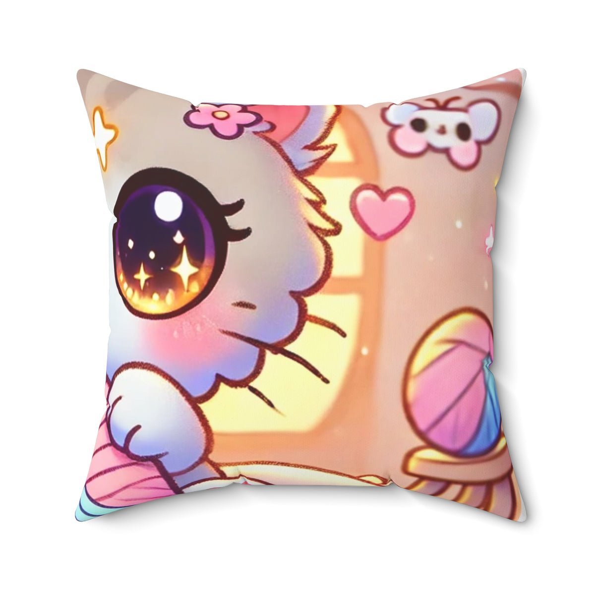 Cozy Kawaii Knitting Cat Pastel Yarn Decorative Pillow