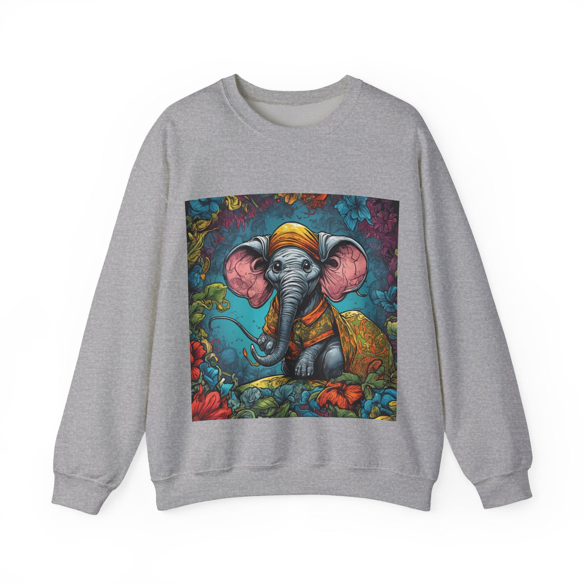 Colorful Storybook Elephant Floral Art Sweatshirt