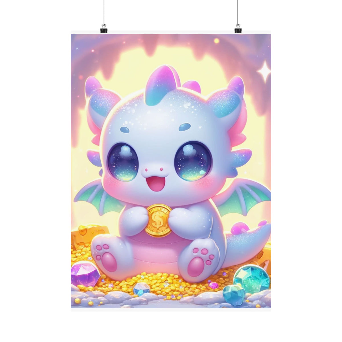 Pastel Treasure Dragon Kawaii Fantasy Wall Art Poster