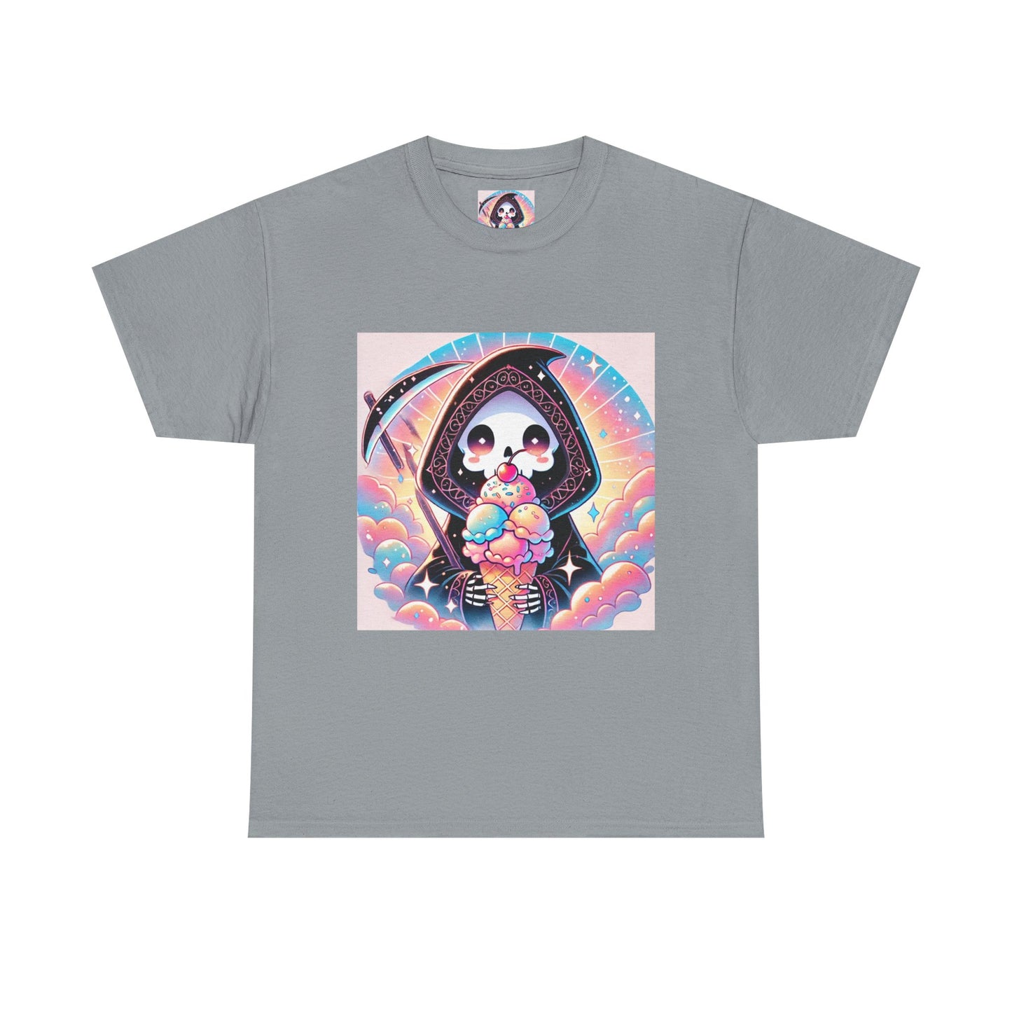 Grim Reaper with Ice Cream Kawaii Anime Unisex Heavy Cotton Tee - Fun & Stylish Graphic T-Shirt - Great Gift for Anime Fans!