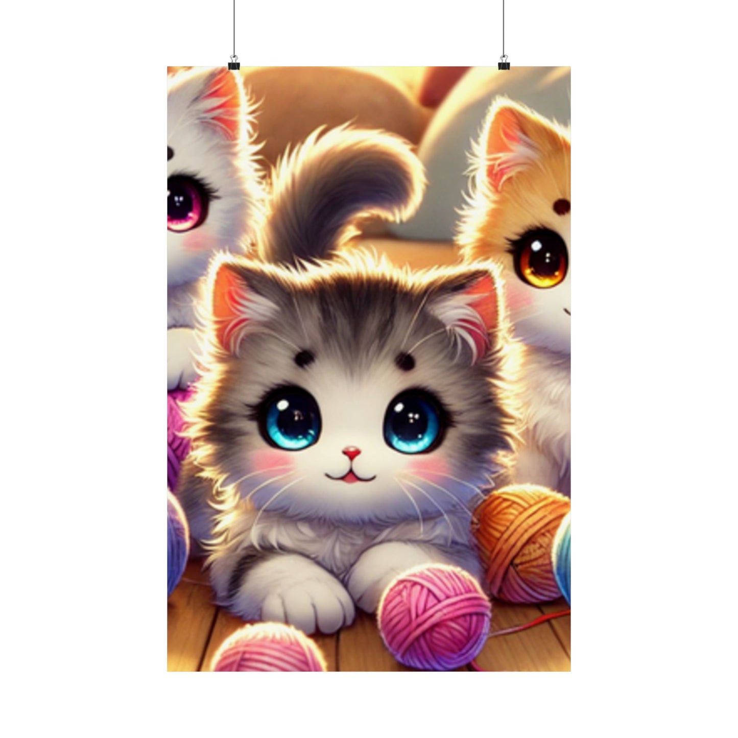 Cozy Yarn Kittens Cute Cat Poster Knitting Room Wall Art Decor