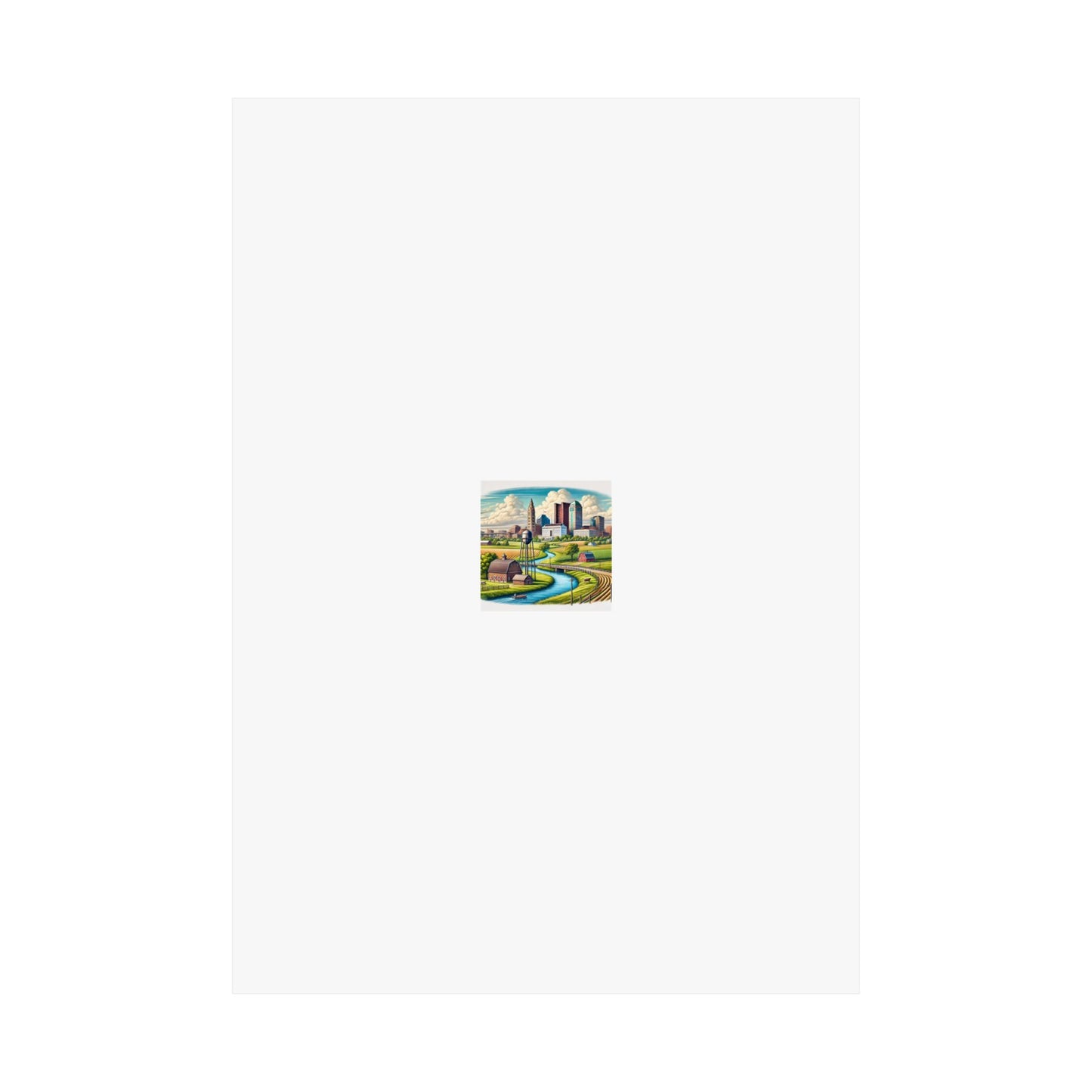Rural River City Skyline Hometown Landscape Poster Art
