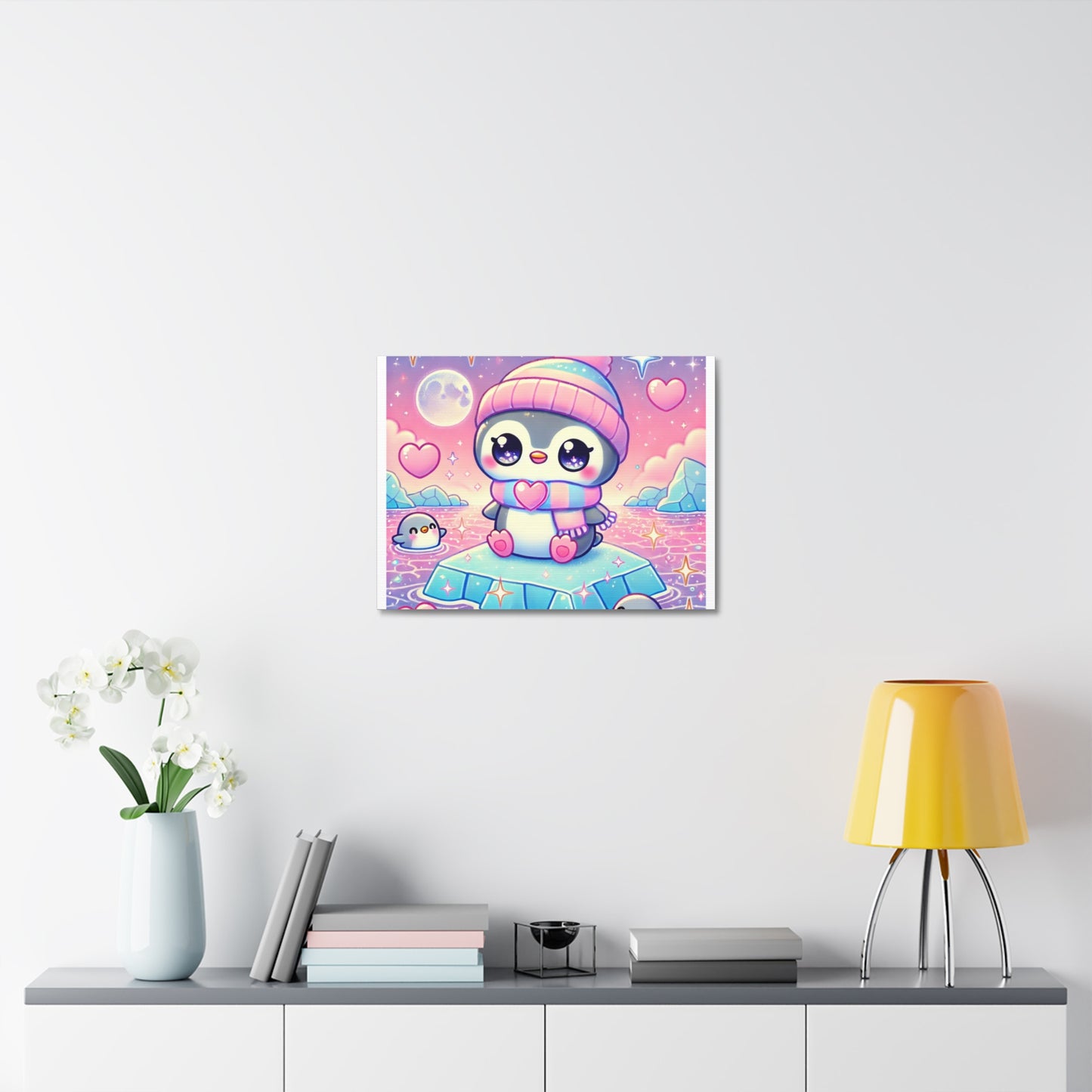 Cute Winter Penguin Ice Floe Kawaii Art Canvas