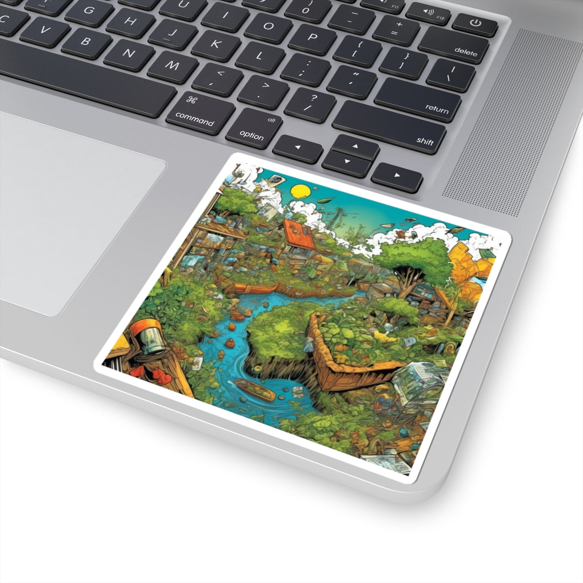 Whimsical Garden Stream Nature Gift Art Sticker