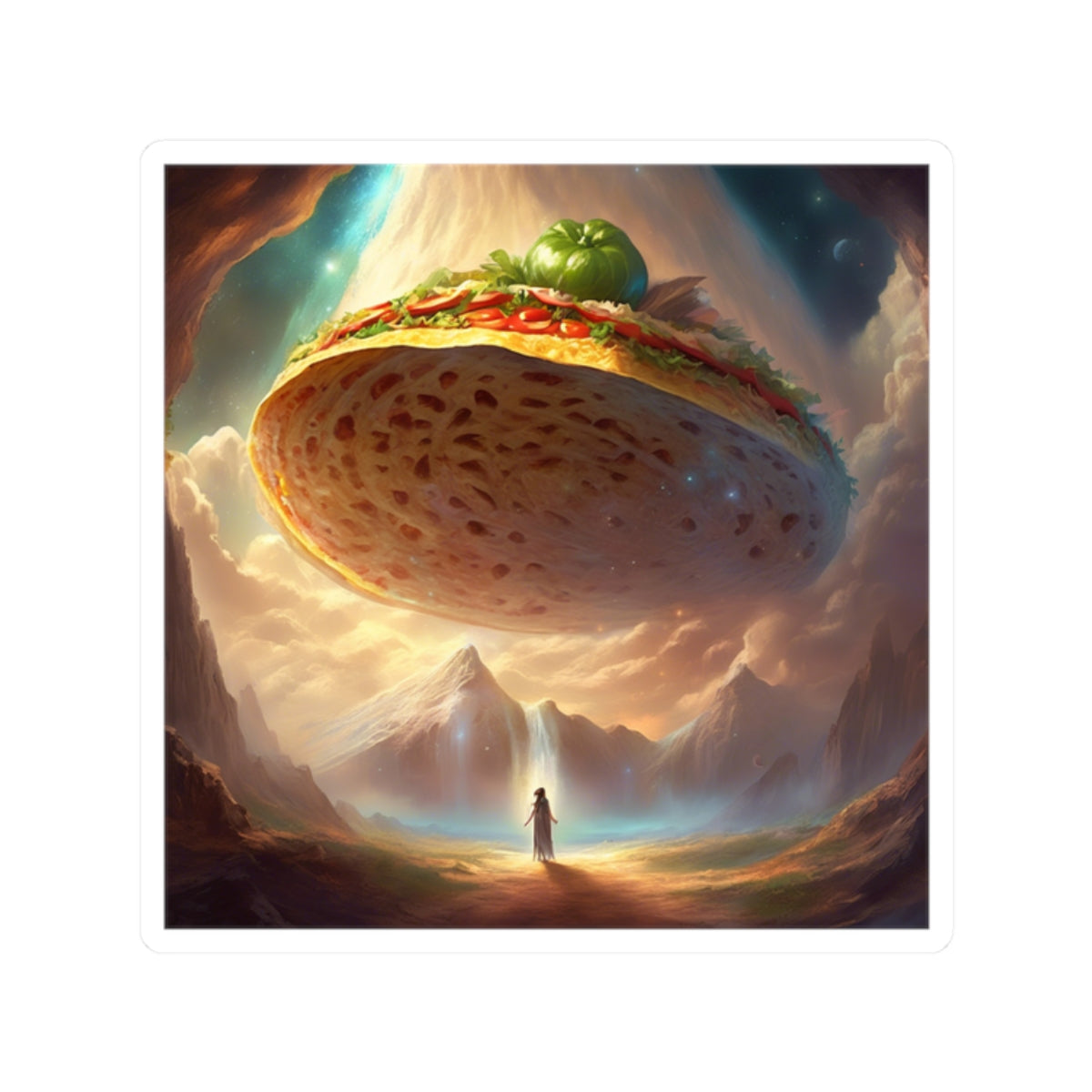 Cosmic Taco UFO Surreal Food Fantasy Art Sticker