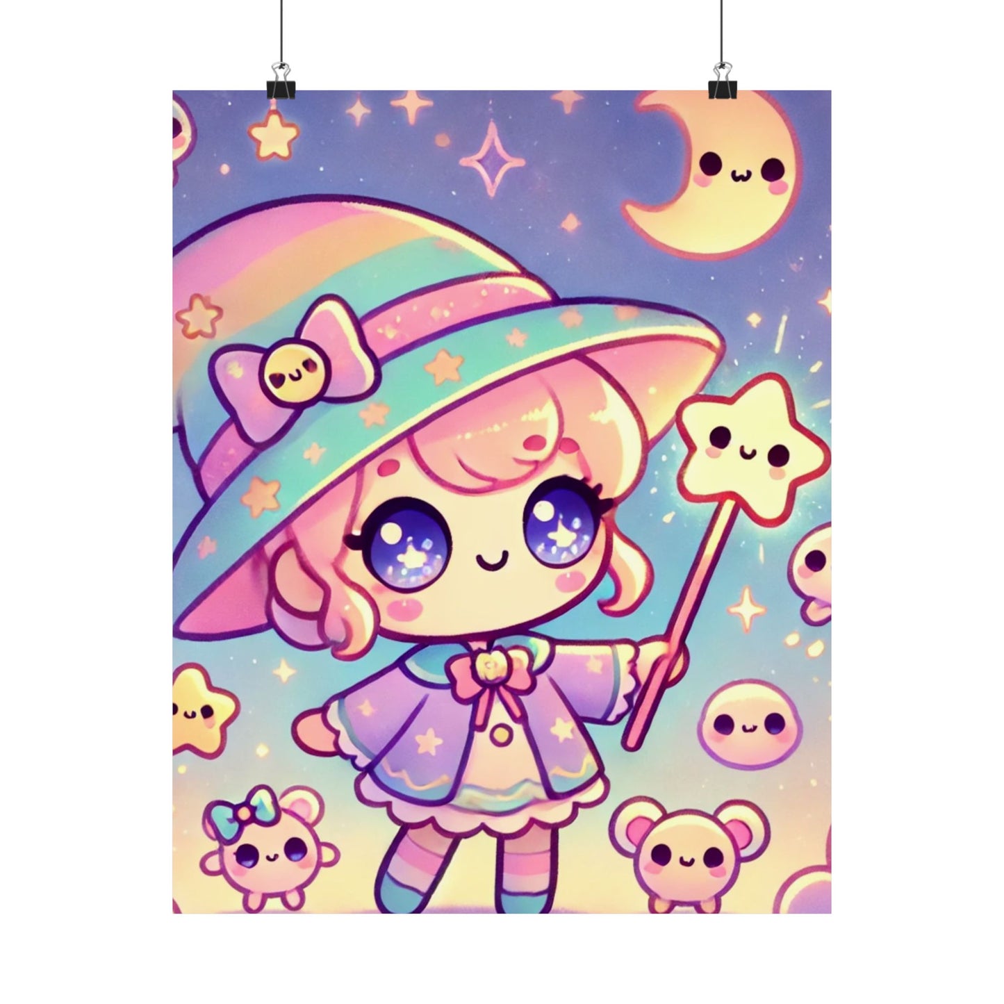 Kawaii Moon Wand Pastel Fantasy Wall Art Poster