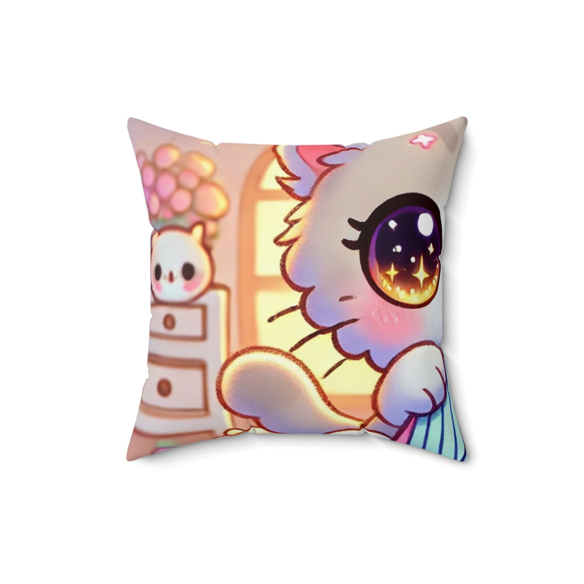 Cozy Kawaii Knitting Cat Pastel Yarn Decorative Pillow