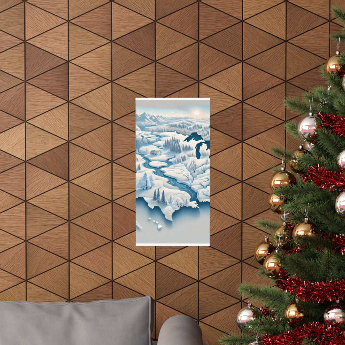 Winter USA Dreamscape Snowy Map Poster Wall Art Decor