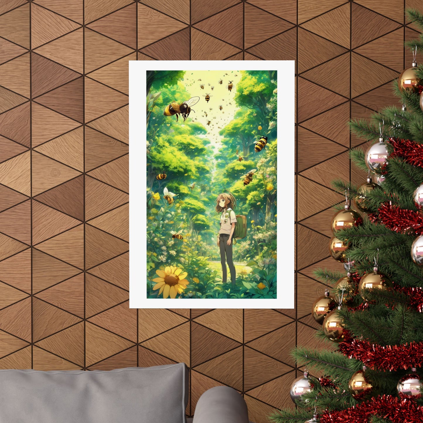 Bee Garden Explorer Anime Nature Art Poster