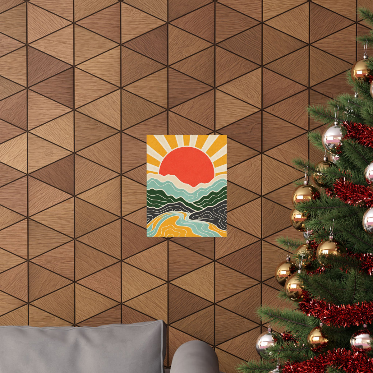 Topographic Sunrise Mid Century Mountain Art Poster
