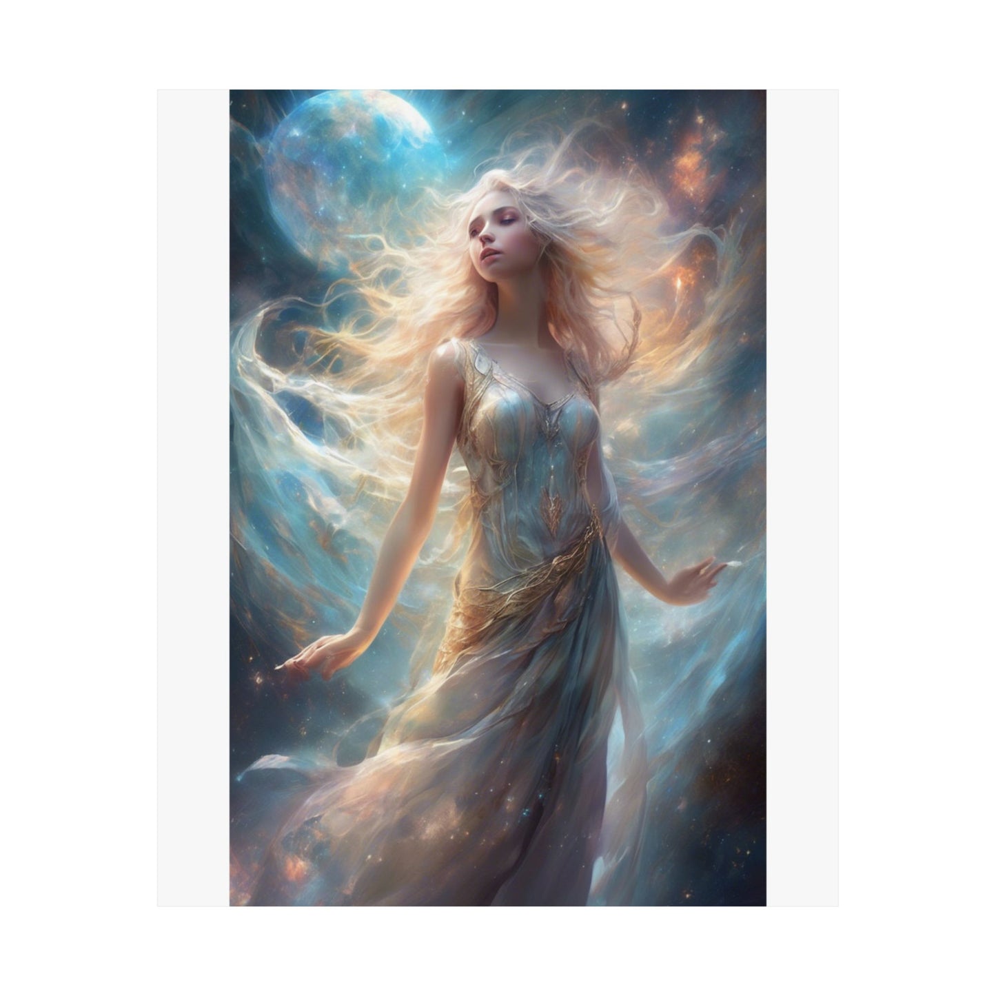 Moonlit Celestial Maiden Fantasy Portrait Poster