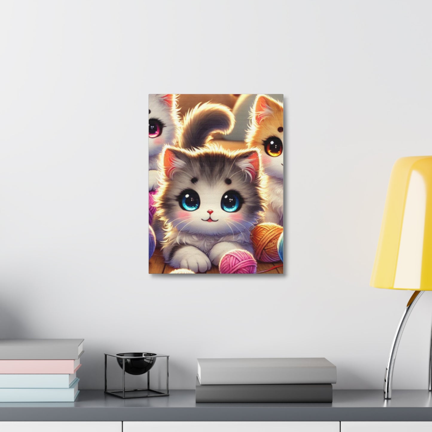 Cozy Yarn Kittens Cute Cat Canvas Knitting Room Wall Art Gift