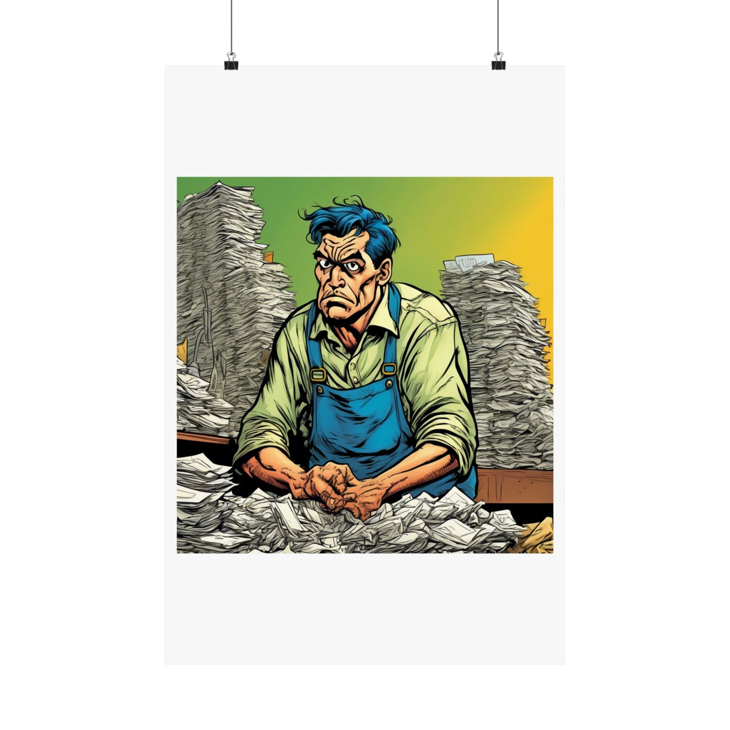 Paperwork Chaos Desk Worker Funny Office Art Poster