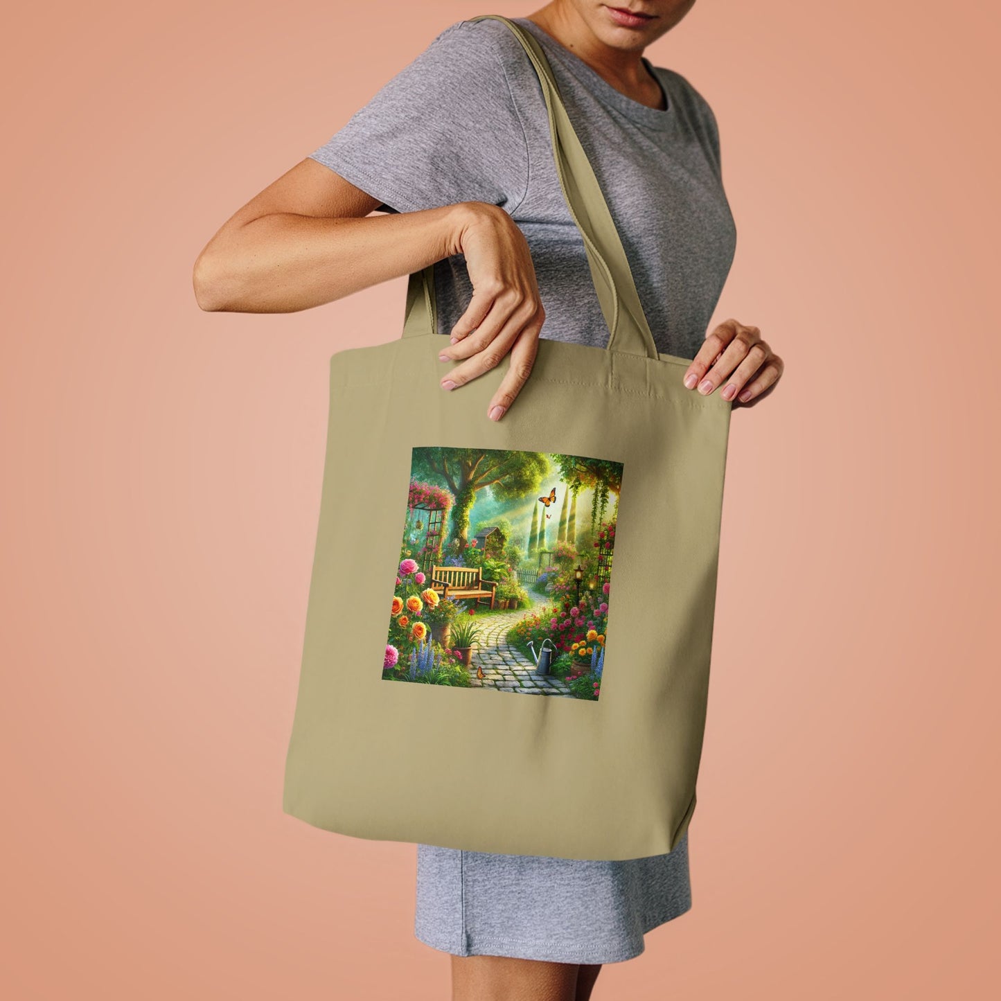 Sunlit Spring Flower Garden Bench Tote Bag